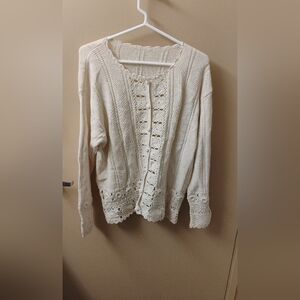 Vintage 1980s 1990s Lace Crochet Detailing Buttoned Cardigan Sweater